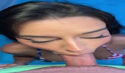 La morena mojada en bikini está lista para divertirse de forma adulta
